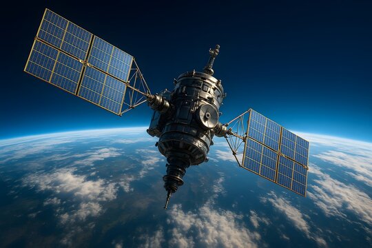 Highly Detailed Satellite Orbiting Earth with Complex Structure