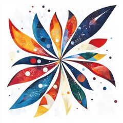 Vibrant abstract spiral flower shape composed of colorful flowing ribbons against a starry space background. Dynamic digital art with watercolor texture creates an explosion of color and movement.