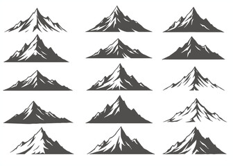 Obraz premium Collection of stylized mountain peaks in a graphic illustration style