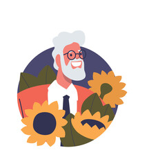 Senior man surrounded sunflowers avatar