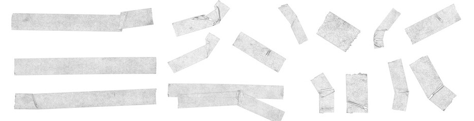 Realistic clear adhesive tape strips. Set of torn, wrinkled, and folded transparent tape pieces....