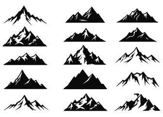 Collection of diverse black silhouette mountain range peaks and crests for graphic design and illustration © Nasir