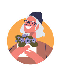 Happy senior woman with flower