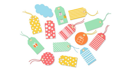 Vector Icons Set of Collection of colorful gift tags and labels with various patterns. EPS Editable