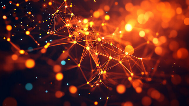 Neural network model with vibrant glowing nodes and dynamic connections illustrating data flow, AI trends, machine learning processes, and big data visualization in a futuristic digital environment