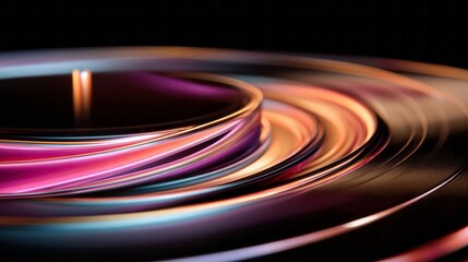 Abstract flowing light waves creating vibrant circular patterns with energy and motion on a dark background