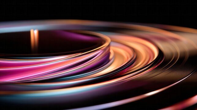 Abstract flowing light waves creating vibrant circular patterns with energy and motion on a dark background