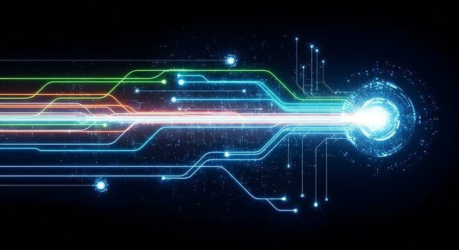 Abstract Technology Circuit Board Illustration with Glowing Light