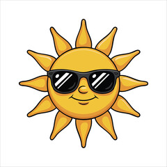 cartoon sun emoji wearing cool shades summer vector art isolated on white background