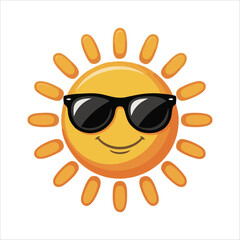 cartoon sun emoji wearing cool shades summer vector art isolated on white background
