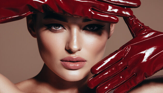 Glamorous Red Gloves Beauty – High-End Close-Up Makeup and Glossy Accessories