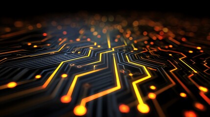 Close-up view of an electronic circuit board with some words describing its intricate components