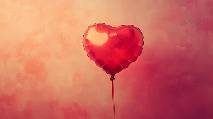 Pink heart-shaped balloon floating gently, evoking love, romance, celebration, and cheerful, playful emotions in a light, airy scene.