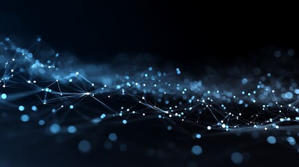 Abstract blue background illustration of glowing fiber optic network lines flashing with digital light energy