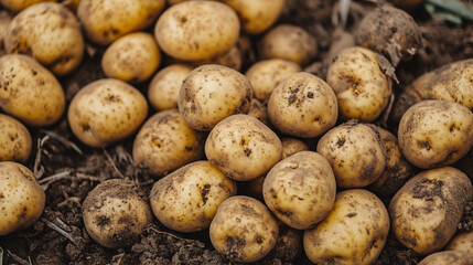 Endless young potatoes filling the entire screen forming a vibrant vegetable background representing harvest, agricultural industry, farm produce, and fresh nutritious tubers in a rich natural scene
