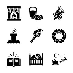 Christmas icon set featuring black silhouettes of festive elements