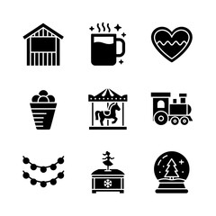 Icon set featuring festive elements in minimalist black style
