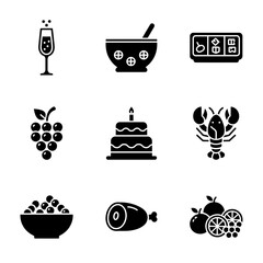 Icon set featuring food and drink items in a minimalist style