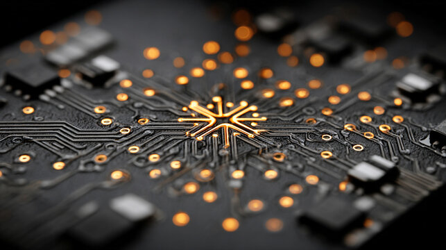 Quantum computing interface glowing in dark environment with luminous digital elements representing futuristic technology, advanced computation, abstract data flow, and sci-fi digital visualization