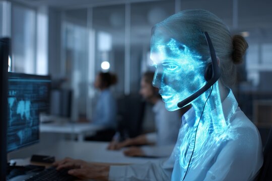 Augmented developer with visible neural implant typing at dim workstation, holographic code reflections and purple cybernetic glow, intense latenight research into ai algorithms and security