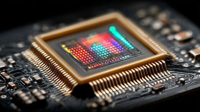 Quantum computing interface glowing in dark environment with luminous digital elements representing futuristic technology, advanced computation, abstract data flow, and sci-fi digital visualization