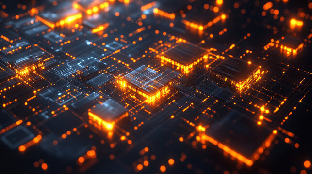 Quantum computing interface glowing in dark environment with luminous digital elements representing futuristic technology, advanced computation, abstract data flow, and sci-fi digital visualization - Powered by Adobe