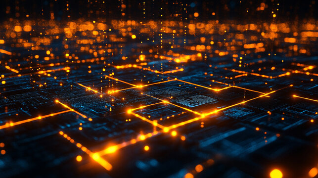 Quantum computing interface glowing in dark environment with luminous digital elements representing futuristic technology, advanced computation, abstract data flow, and sci-fi digital visualization
