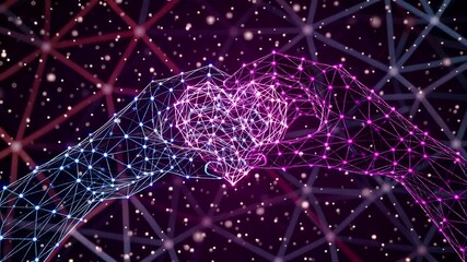 digital hands forming glowing heart connection, abstract network animation | love, technology, health, romance, hope theme - Powered by Adobe