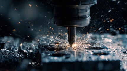 This clip illustrates a precision machining process at a manufacturing site. The tool shapes metal with spinning components, creating intricate designs. Sparks and shavings fly during operation