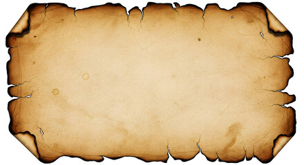 An antique, distressed, and burnt parchment scroll with aged, irregular edges, perfect for a vintage background.
