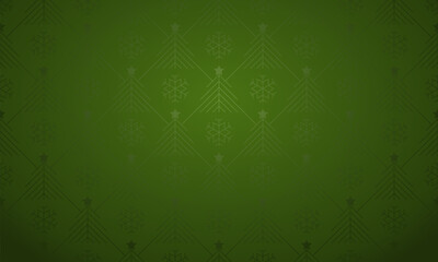 Fototapeta na wymiar Vector green linear geometric winter Christmas tree and snowflakes pattern silk background. Star, spruces and snow flakes design wrapping paper or satin fabric brocade texture