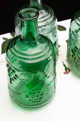 Antique Embossed Glass Wine Bottles Collection