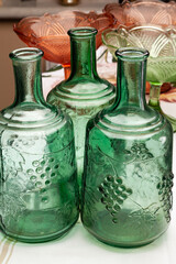 Antique Embossed Glass Wine Bottles Collection