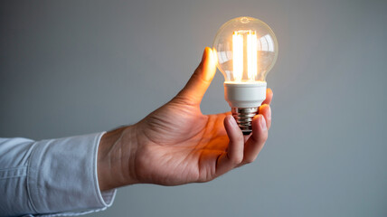 Innovative thinking energizes success as a hand holds a bright idea lightbulb, illuminating concepts for business growth and creative solutions