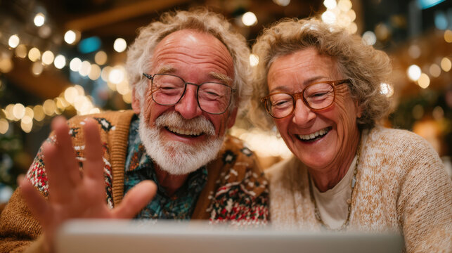 Happy elderly couple celebrating together