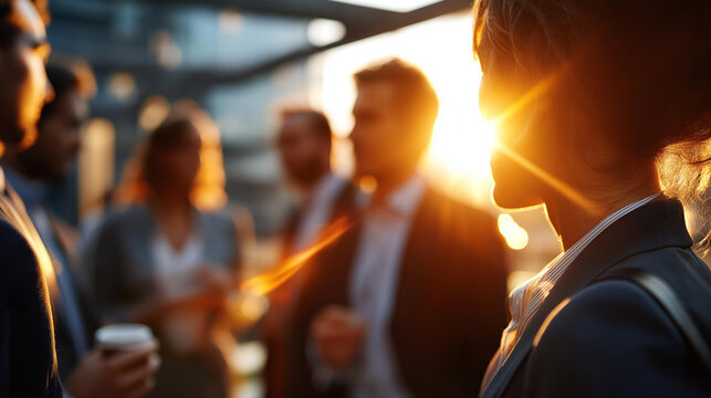 Faceless business people communication office teamwork concept rooftop coworking area modern outdoor workspace defocused city background professional collaboration