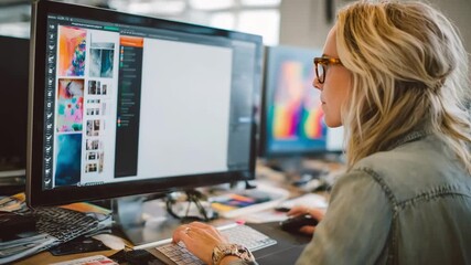 Creative professional reviewing AIdriven design options to customize aesthetic elements for targeted audience appeal.