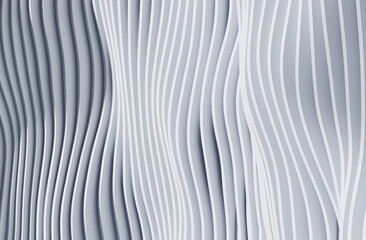 3D render illustration blue stripes in form of waves, abstract  wavy wallpaper background