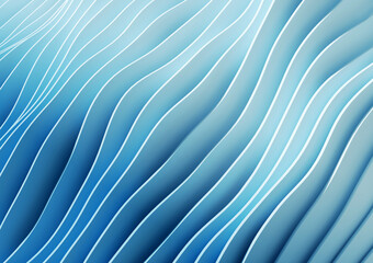 3D render illustration blue stripes in form of waves, abstract  wavy wallpaper background