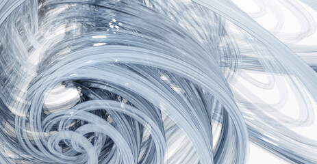 Glossy blue 3D swirl on white background, dynamic, abstract pattern. 3D render illustration, abstract wallpaper background
