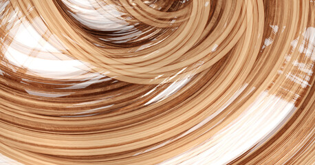 Glossy gold 3D swirl on white background, dynamic, abstract pattern with copy space. 3D render illustration, abstract wallpaper background