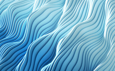 3D render illustration blue stripes in form of waves, abstract  wavy wallpaper background