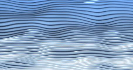 3D render illustration blue stripes in form of waves, abstract  wavy wallpaper background