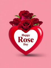 Happy rose day heart with red roses