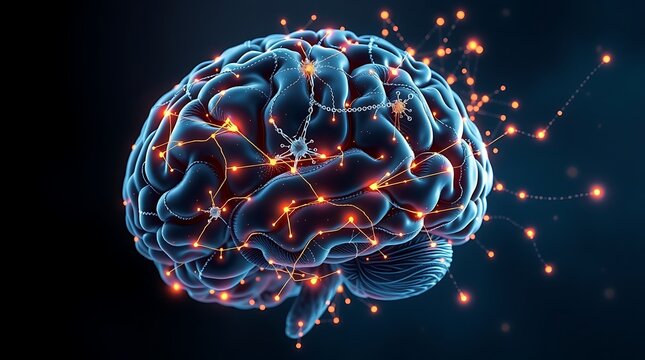 Human brain with neural network connections, representing artificial intelligence