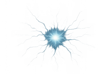 Blue electric discharge or plasma explosion with light spark and energy burst on transparent background