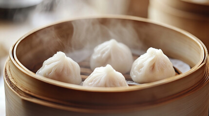 Steamed dumplings arranged on a dish, highlighting soft texture, savory appeal, and a delicious, traditional culinary presentation.