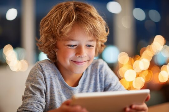 Child Engaged with Tablet in Bright Room