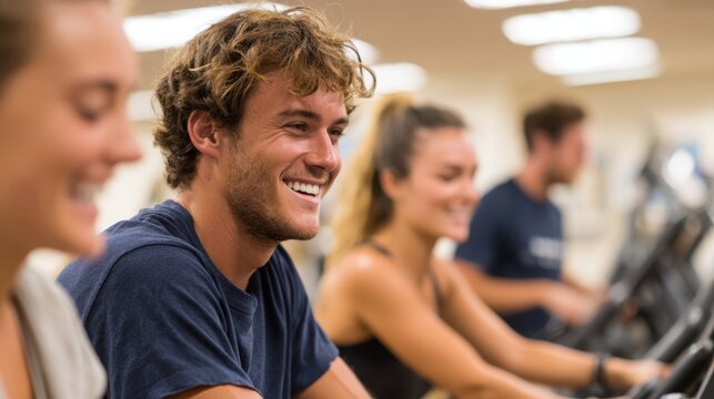 Young adults enjoying a workout in the gym
