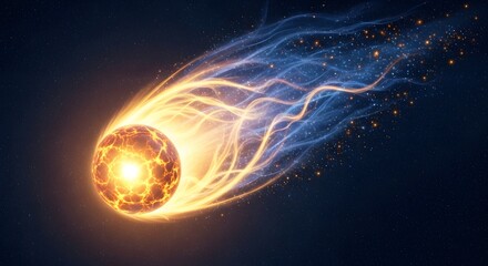 Fiery comet streaking across a dark starry night sky, dramatic celestial event, cosmic energy